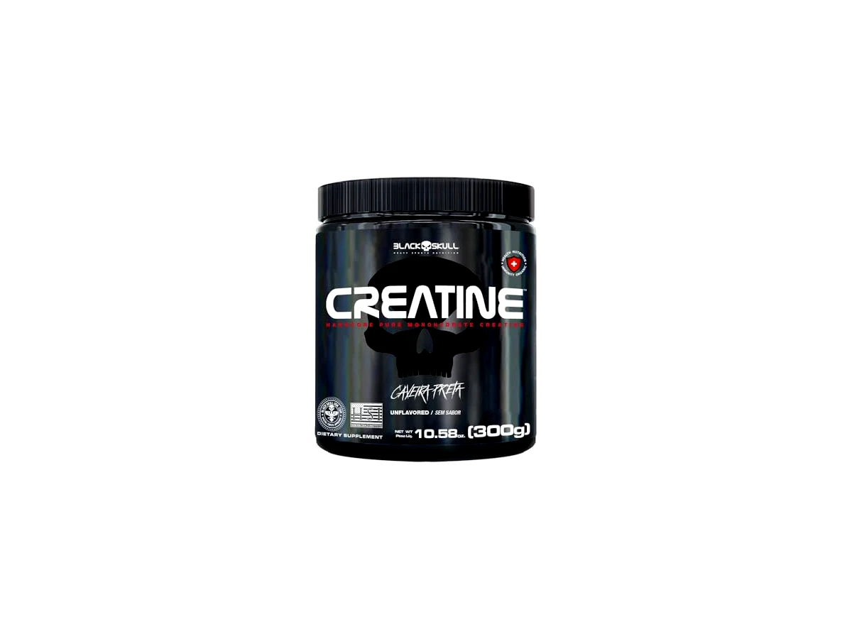 Black Skull Creatina 100% Pura Caveira Preta Pote (300g)